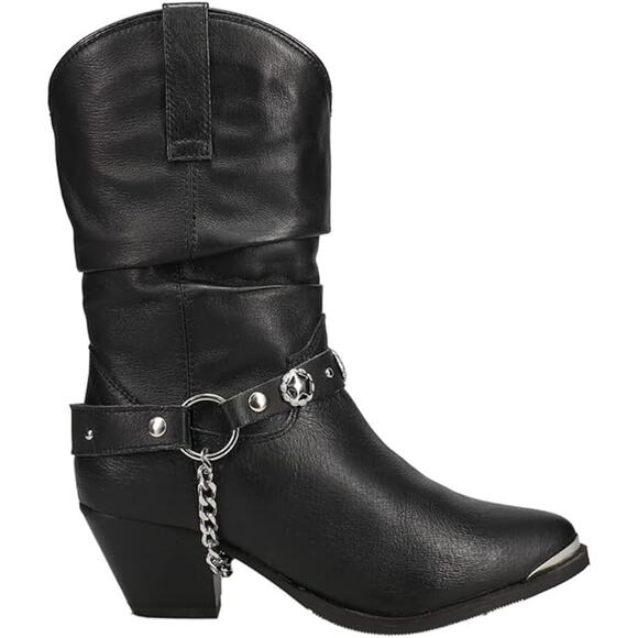 Dingo Womens Olivia Pull On Pointed Toe Casual Boots Mid Calf Mid Heel 2-3" BLK - Picture 1 of 5